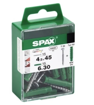 Дюбель Spax SD (шуруп+нейлоновый распорный дюбель) 4,5*45 + 6*30 (15+15 шт/ уп)